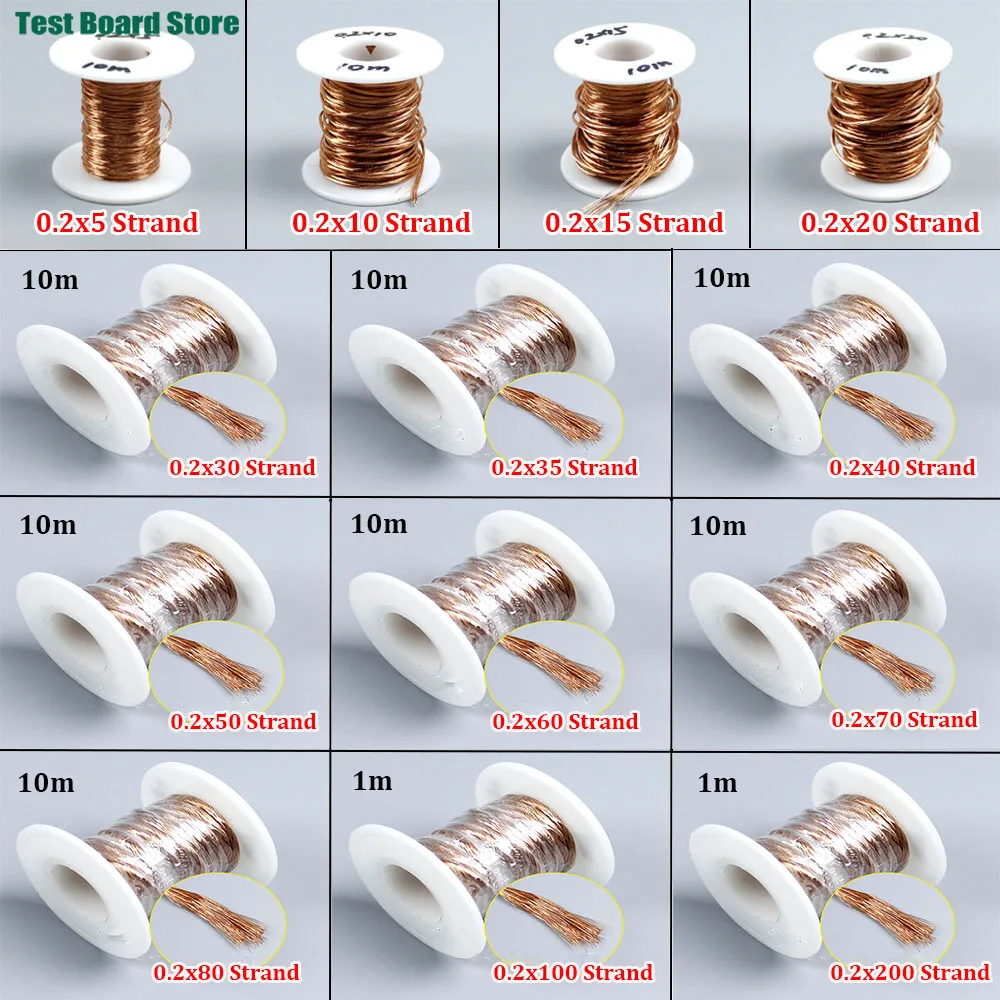 

0.2x5 0.2x10/15/20/30/35/40/50/60/70 0.2x80 0.2x100/200 Strand Litz Wire 0.2mm Polyurethane Enameled Round Copper Strand Wire