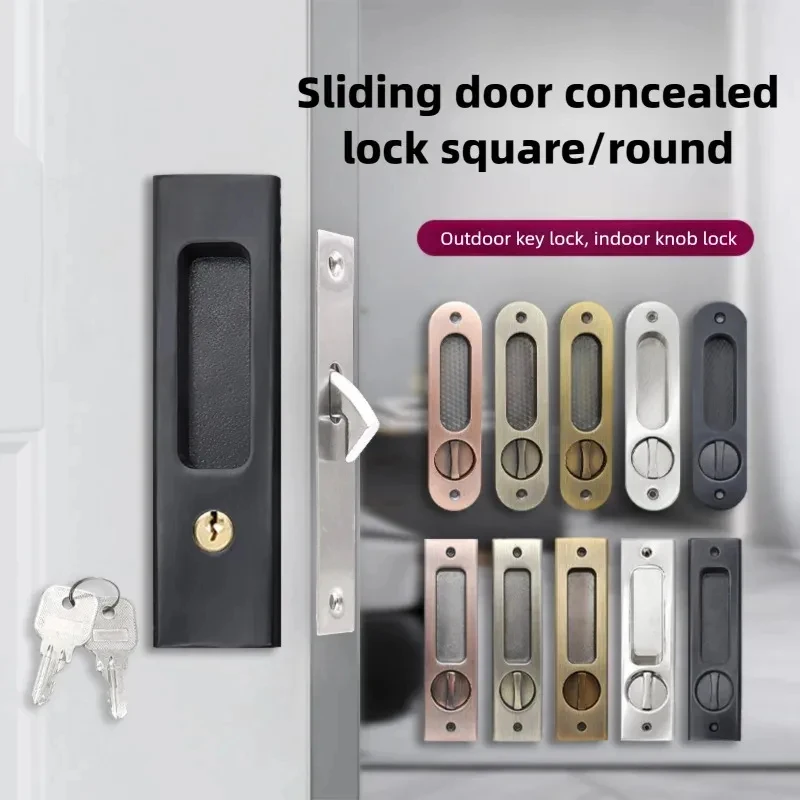 Black Sliding Door Hook Lock - With Key & Handle for Indoor Balcony Kitchen Bathroom Sliding Doors