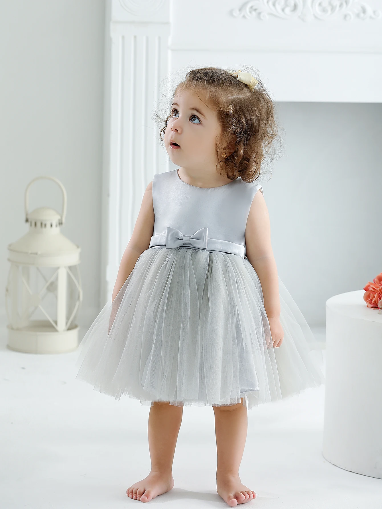 

Sleeveless Flower Satin Frock Designs for Baby Girl's Birthday Wedding Party Dresses 0-2 Years Old