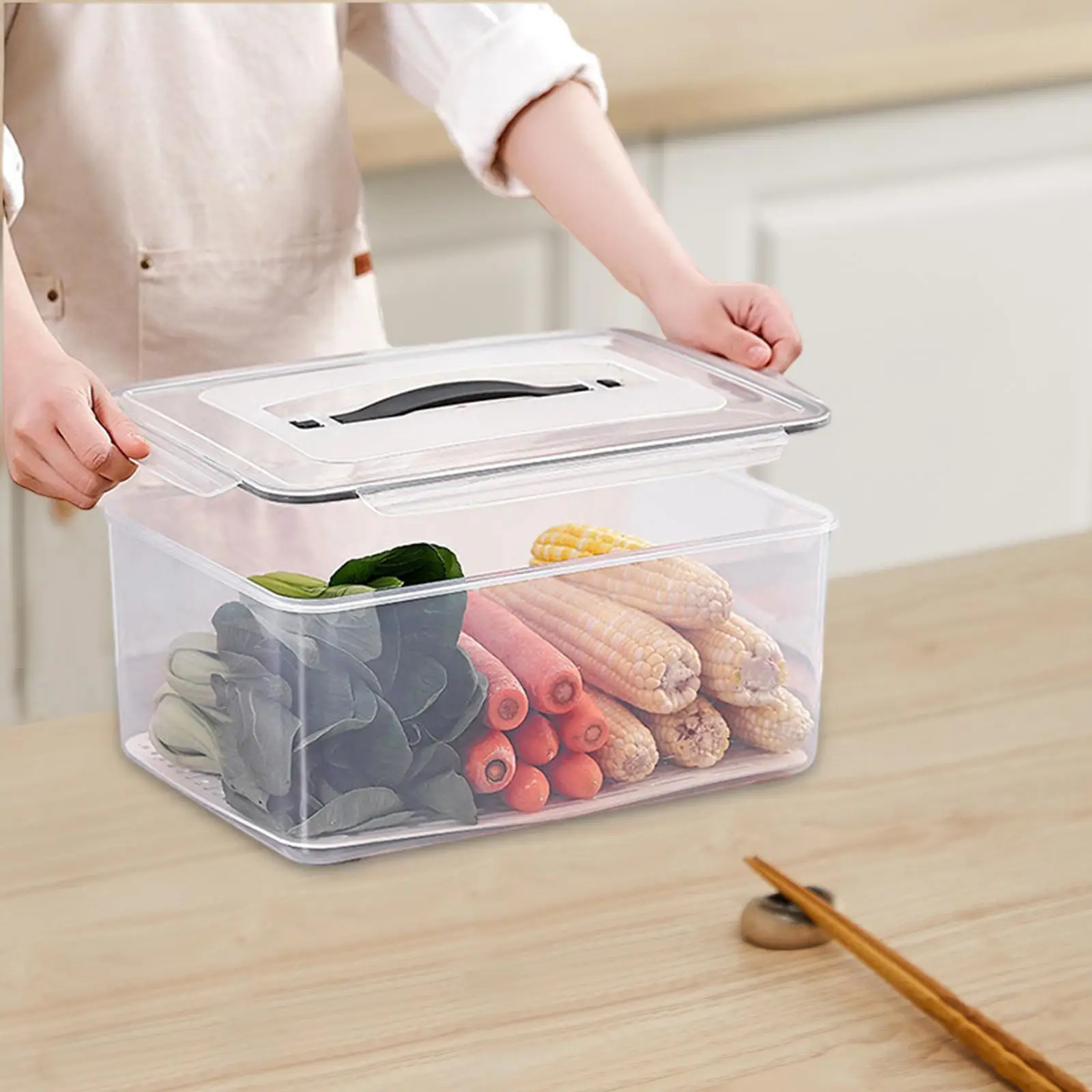 Refrigerator Storage Box with Handle Tableware Clear Preservation Box Space Saving Leakproof Fresh Vegetable Fruit Box for Home