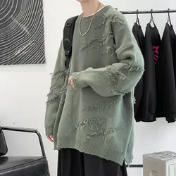 Suéteres coreanos holgados de punto empalmados de Color sólido para hombre, ropa informal, Tops que combinan con todo, primavera 2023