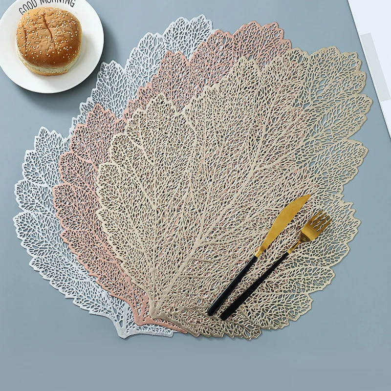 

PVC Nordic Hollowing Out Dining Table Mat Creative Style Leaf Desktop Heat Insulation Pad Solid Color Cabinet Mats