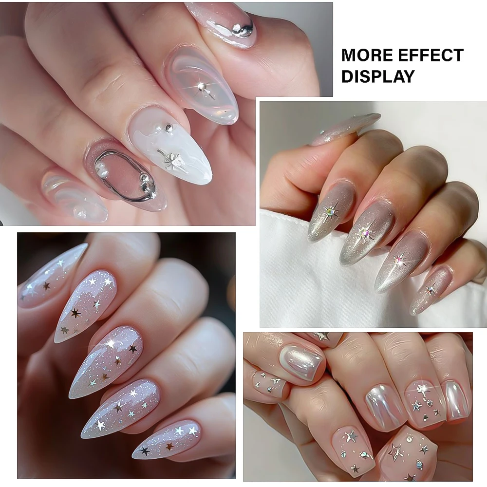 12 rejillas 3D de lujo, luna plateada, estrellas, tachuelas para uñas, Mini joyería de aleación de Metal, estrella cruzada plateada, decoración de uñas, joyería Y2K para manicura