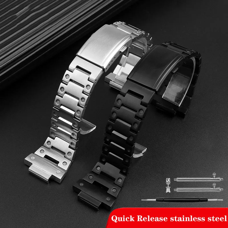 For Casio GM-110 GM 110 Steel Watch Strap G-Shock Small Steel Cannon GM110 Stainless Steel Solid Turtle Buckle Watchband 16mm