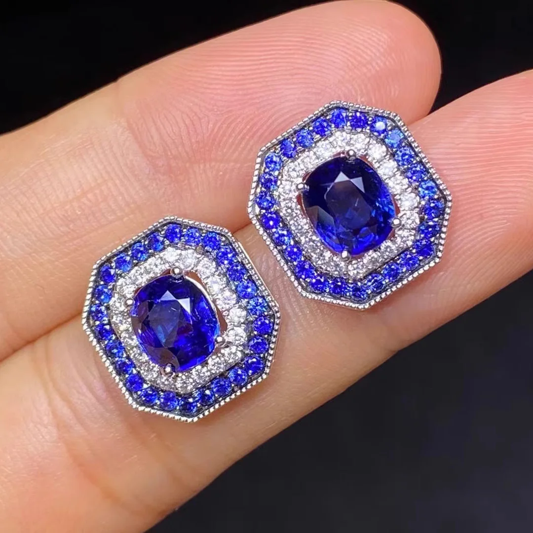 Luxury Blue Cubic Zircon Stud Earrings Temperament Oval-shaped CZ Earring Wedding Engagement Fashion Jewelry For Women