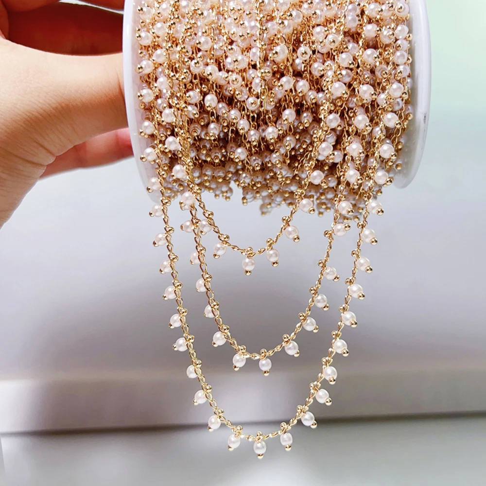 1meter Copper Chains with Beads Imitation Pearl Beads Necklace Chain for Jewelry DIY Making Bracelets Supplies  Accessories