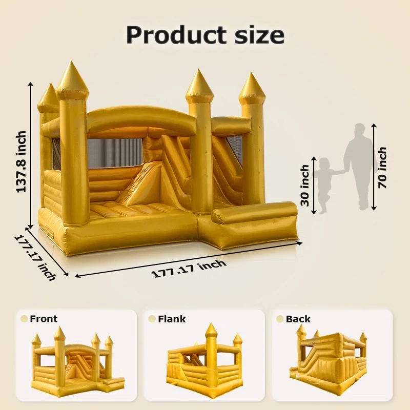 4.5M Golden Bounce House with Slide  Exciting Combo of Jumping Fun & Sliding Adventure for Kids - Ultimate Backyard Play Zone