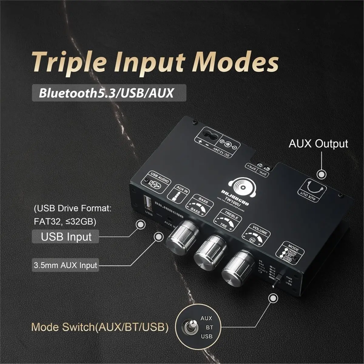 a16i]-tw100u-100w-mono-amplifier-board-tpa3116d2-digital-power-amp-modulesupports-wireless-pairing-bluetooth-53-aux