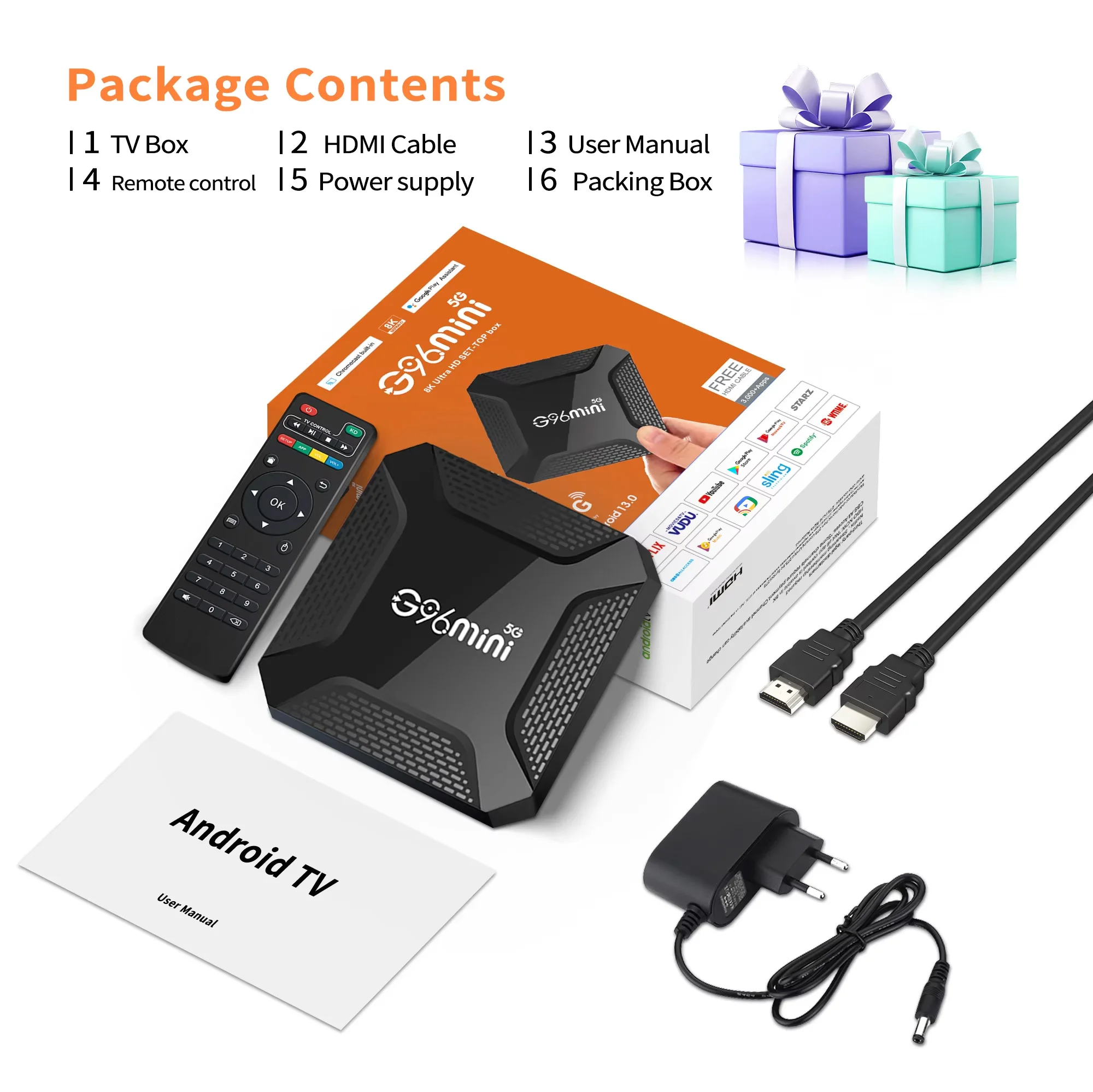صندوق تلفاز ذكي يعمل بنظام أندرويد 13 من جوجل، HDR 4K، H2.65، G96 Mini، RK3228 Mail G31، رباعي النواة، 2 جيجابايت، 16 جيجابايت، 2.4 جيجا، شبكة واي فاي، شبكة محلية 100 متر، مشغل وسائط