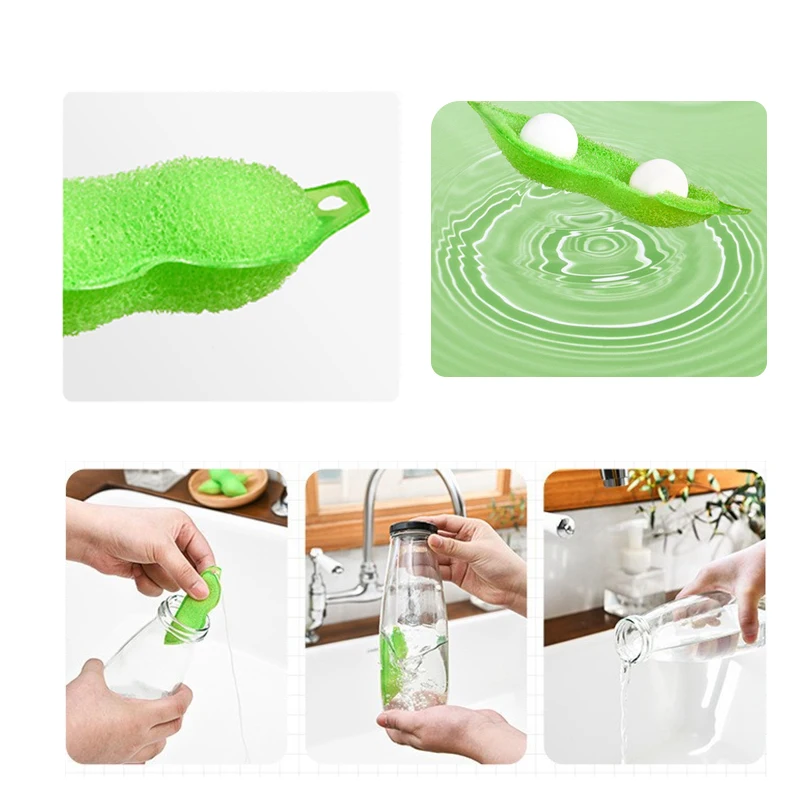 Bean Brush Cartoon Pea Artefact Small Caliber Glass Baby Bottle Edamame Coffee Tea Wine Drink Sponge Household Cleaning Brushes