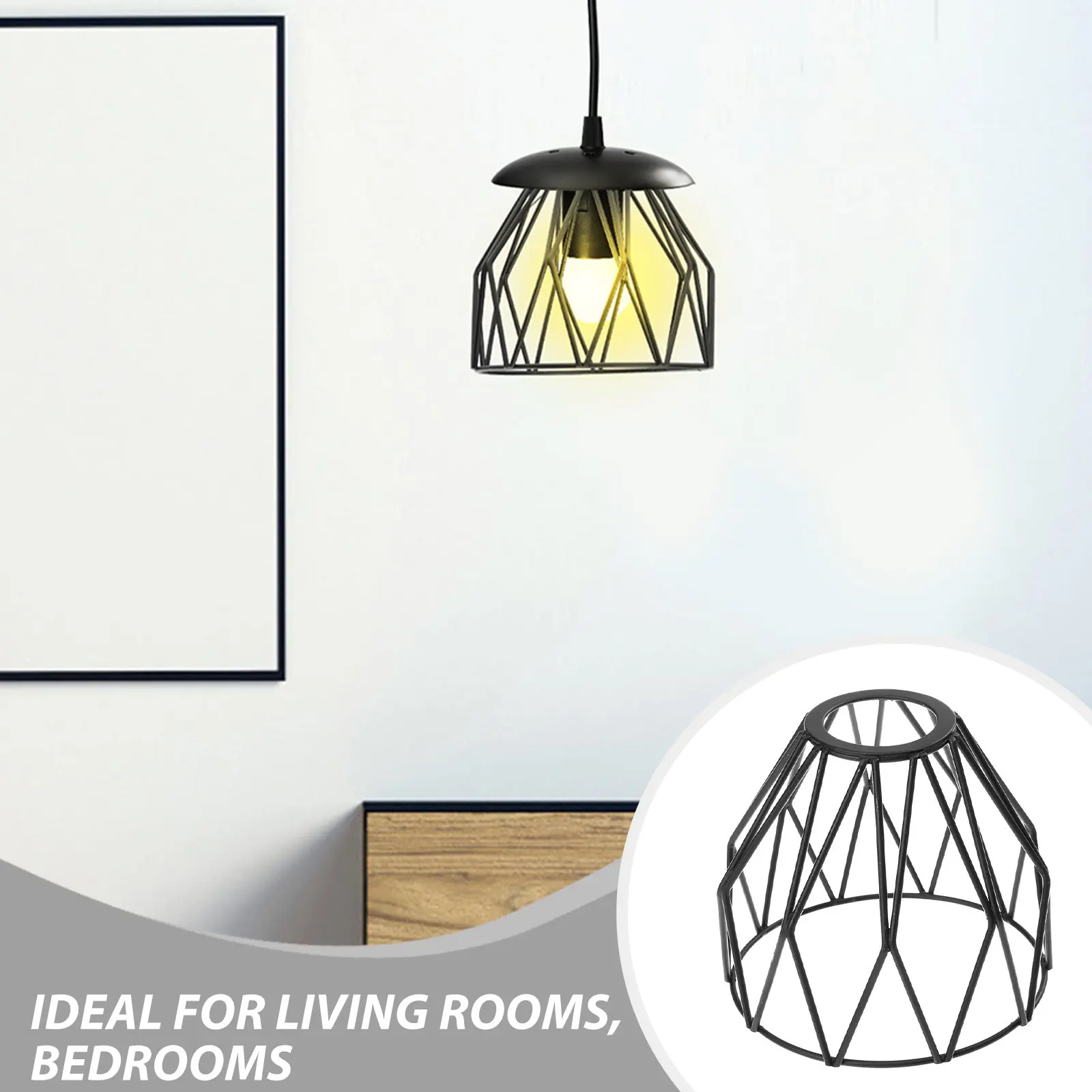 2Pcs Black Iron Wire Cage Lampshade Vintage Industrial Pendant Light Rustic Hanging Lamp Fixture Decorative Ceiling Light Cover