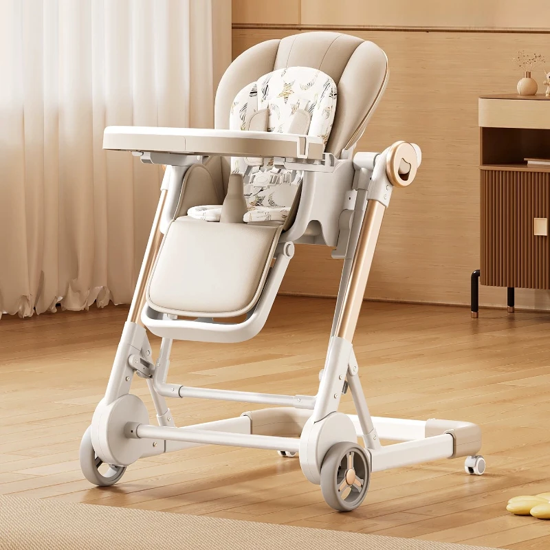 3 in 1 Baby High Chairs with Wheel Baby Rocking Chair Adjustable Height Baby Dining Chair with PU Cushion Safety Belt for Infant