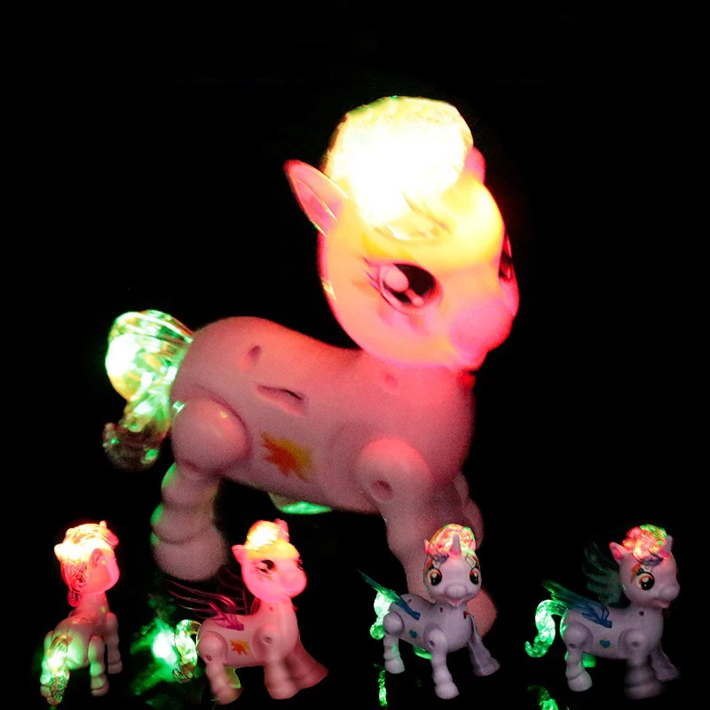 Juguetes eléctricos de cuerda de tracción para niños, dibujos animados, unicornio para gatear, juguetes creativos divertidos que emiten luz con música, muñeca eléctrica, regalos para niños