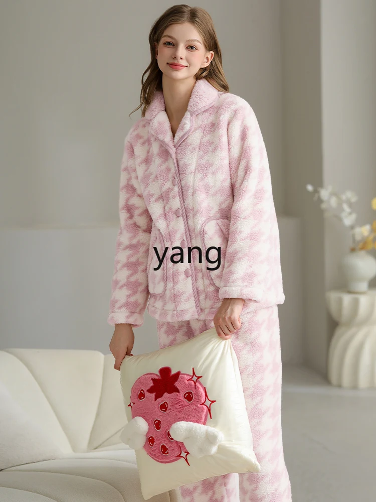 LMM pajamas autumn and winter fleece set thickened warm flannel casual large size loungewear