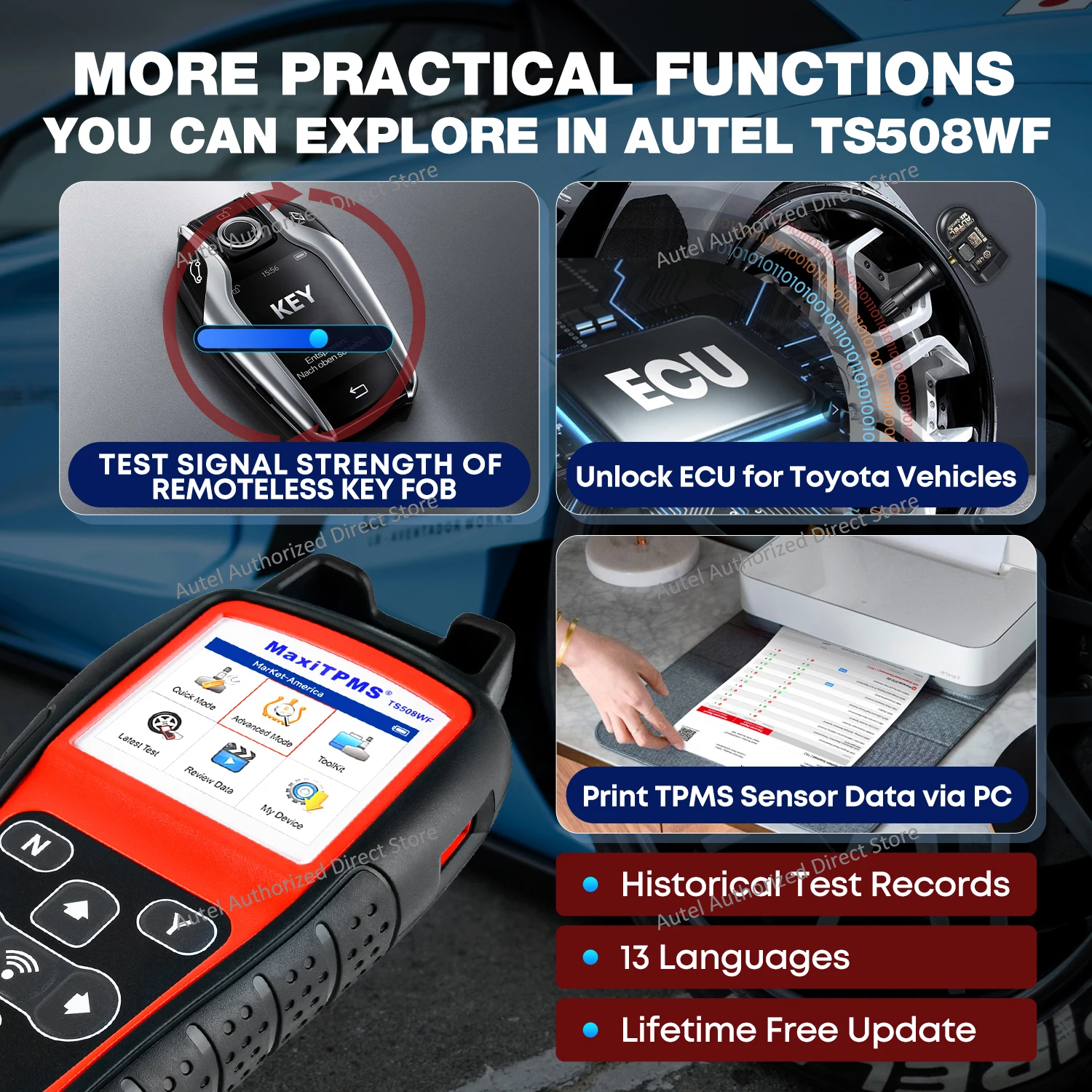Autel MaxiTPMS TS508WF KIT TPMS أداة تشخيصية عبر 4 قطعة أجهزة استشعار Autel MX، أداة إعادة تعلم Obd2 TPMS تحديث مجاني، تمت ترقيتها من TS508