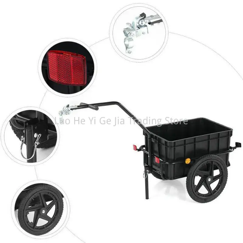 16 Inch Big Wheel Cargo Bike Trailer With Rain Cover and Stand, Metal Frame Cargo Wagon Cart For Bike And Electric Bike