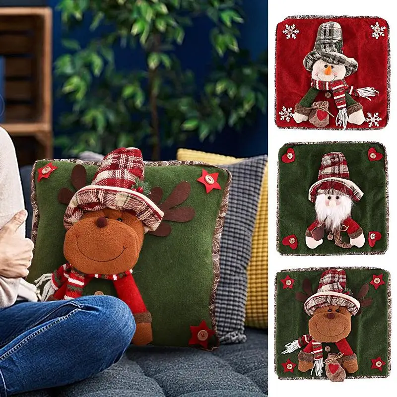 Christmas Decorations Pillow Covers Decorative Square Pillow Case 16x16inch 3D Cute Christmas Cushion Case Christmas Pillowcase