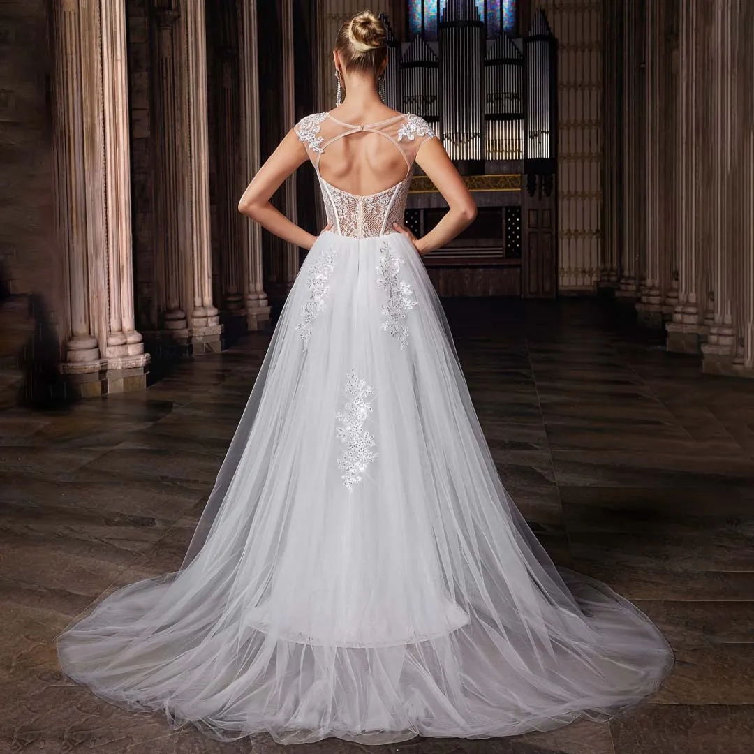 Vestidos formales de novia para iglesia, Vintage, brillante, manga casquillo, apliques de sirena, corsé con cuentas, vestido de noche, vestidos de boda para matrimonio