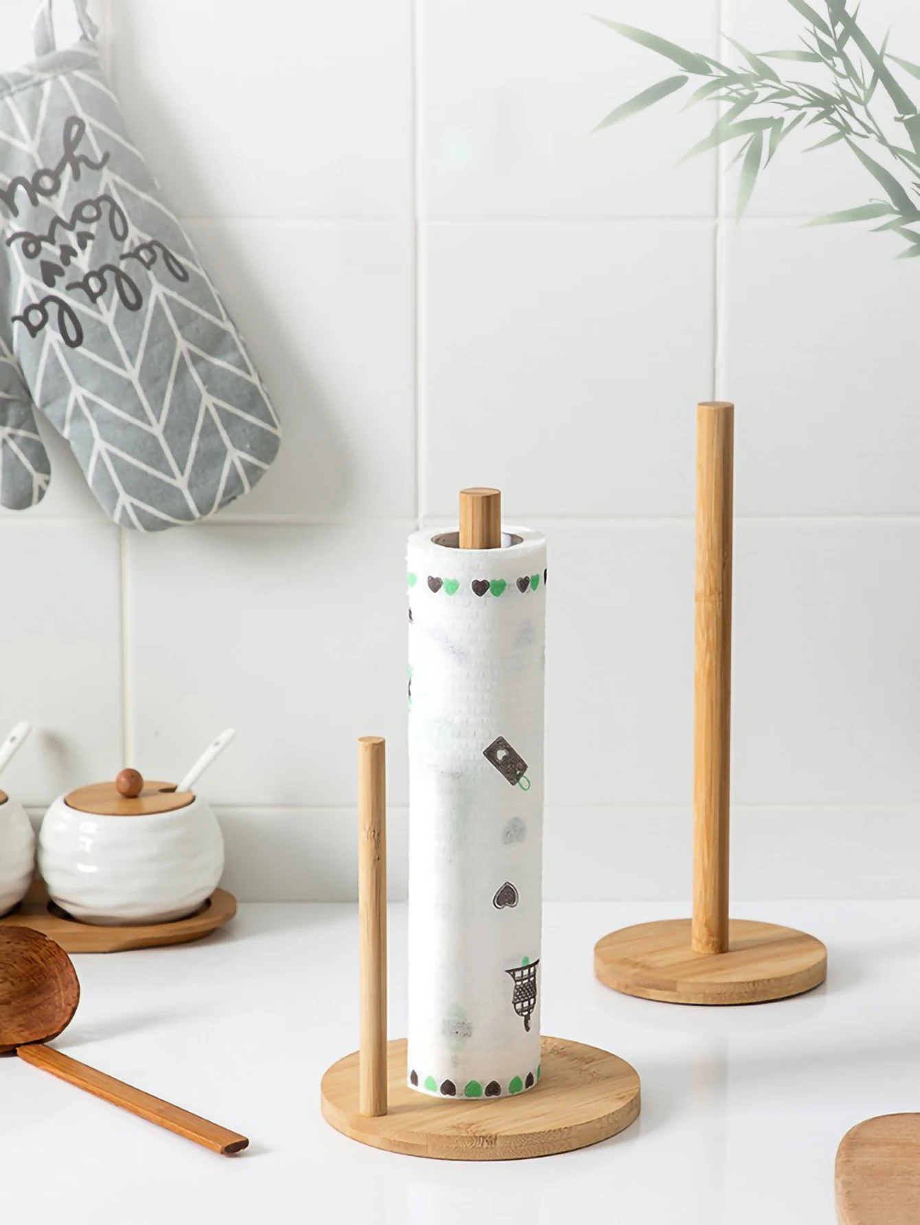 1PC Modern Wooden Kitchen Roll Paper Towel Holder Vertical Bathroom Tissue Stand Base Disposable Paper Pot Organizer For Kitchen view 5