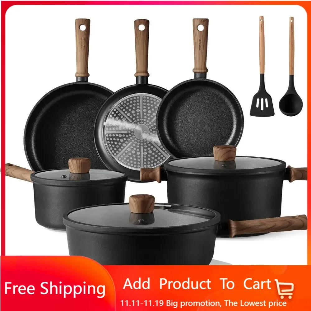 16pcs Pots and Pans Set Non Stick, Nonstick Kitchen Cookware Sets, Titanium Induction Cookware Sets with Stay-Cool Handle