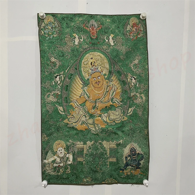 

Auspicious Thangka, embroidered with the Yellow God of Wealth, exquisite home and religious auspicious decoration