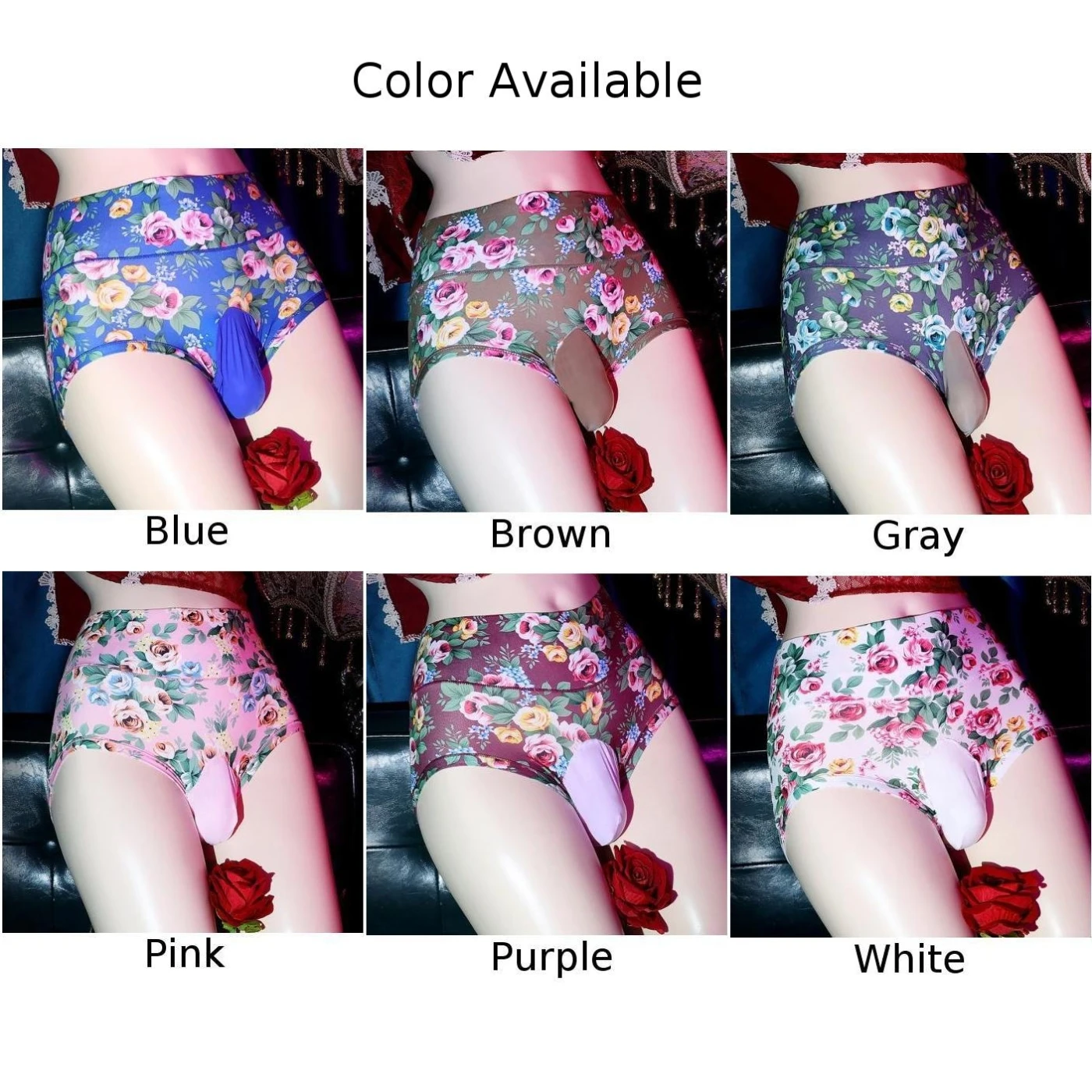 Mens Erotic Lingerie Sexy Cock Sheath Sissy Briefs Knickers Flower Printed Panties Breathable Plus Size Underpants Underwear