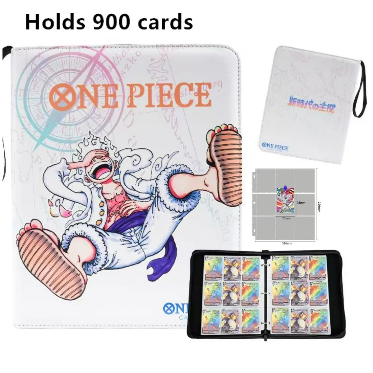 900pcs Large Capacity One Piece Card Album 9-grid Storage Leather Zipper Style Anime Peripheral Card Collection Album Kids Gifts