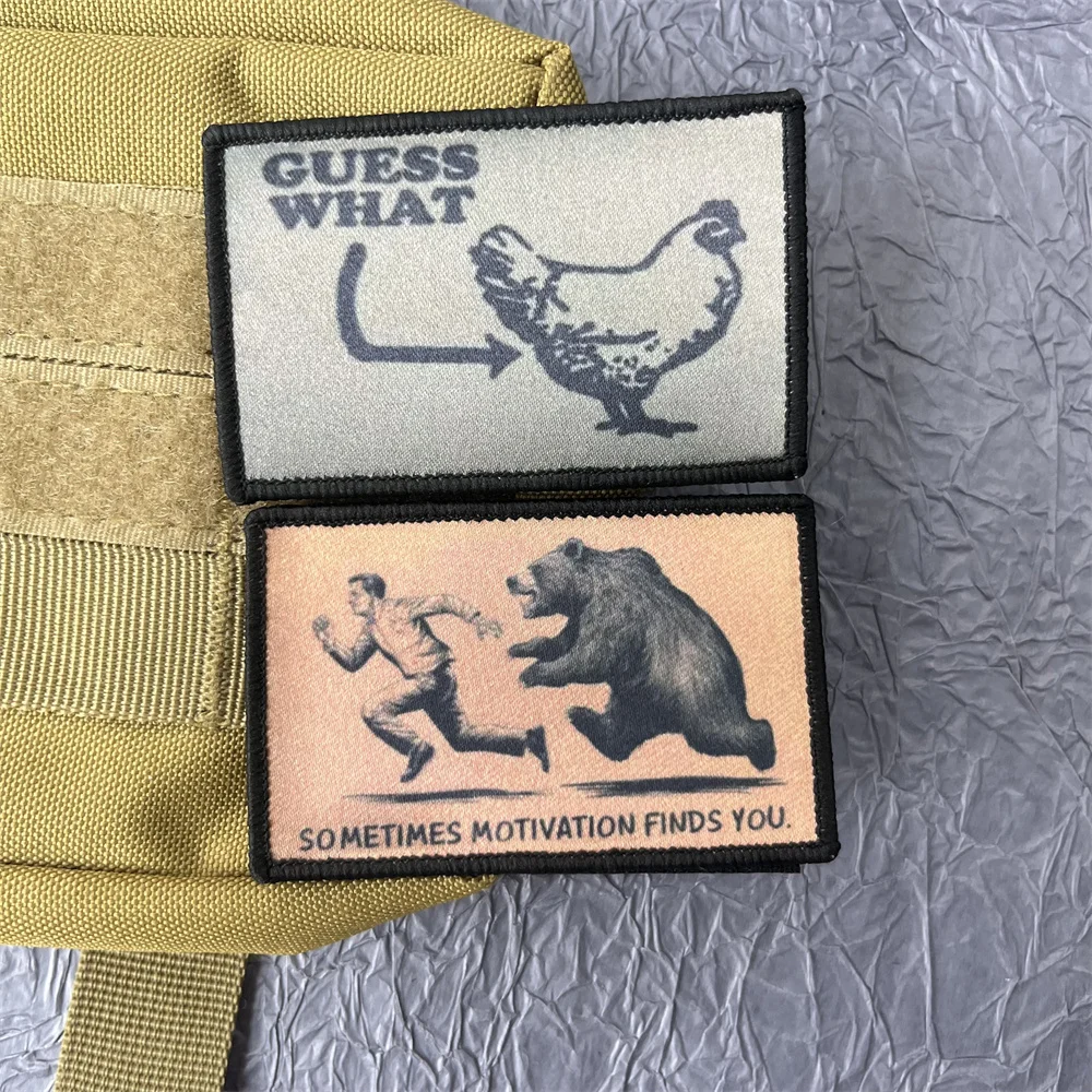 Guess What Printing Patches on Clothes Bear Morale Badge Tactical Military Backpack Patches Hook and Loop Applique for Clothing