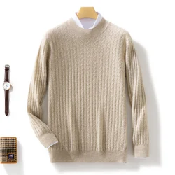 Addonee Men Cashmere Sweater Mock Neck Pullover Autumn Winter Basic Bottoms 100% Merino Wool Knitwear Smart Casual Clothes Tops