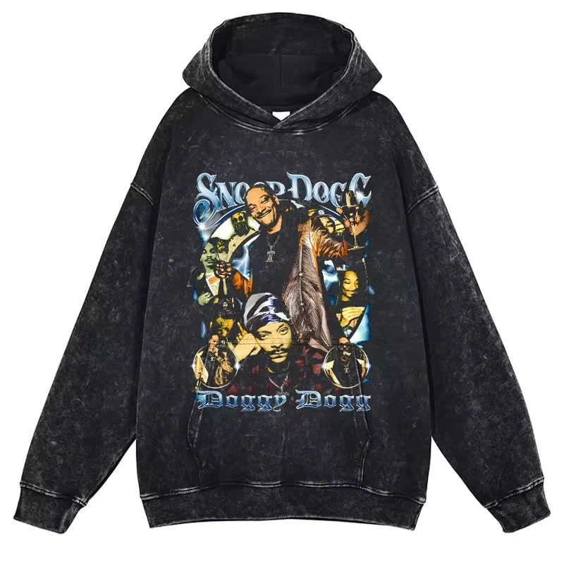 Snoop Dogg Hoodie Hip Hop Rapper Singer Snoop Lion Vintage Washed Hooded Sweatshirts Oversized Pullover Harajuku Hoodie Men