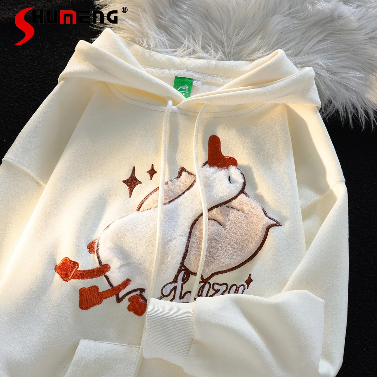 

Couples Kawaii White Duck Hooded Sweatshirts Female 2023 Autumn and Winter New Loose Cartoon Long Sleeve Pullover Hoodies Woman