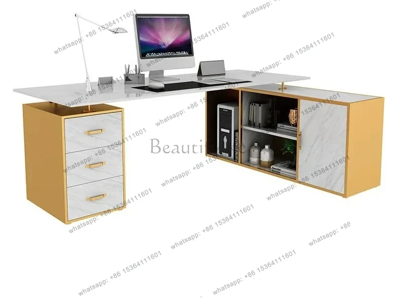 

Nordic light luxury marble desk home study workbench single desktop computer table and chair