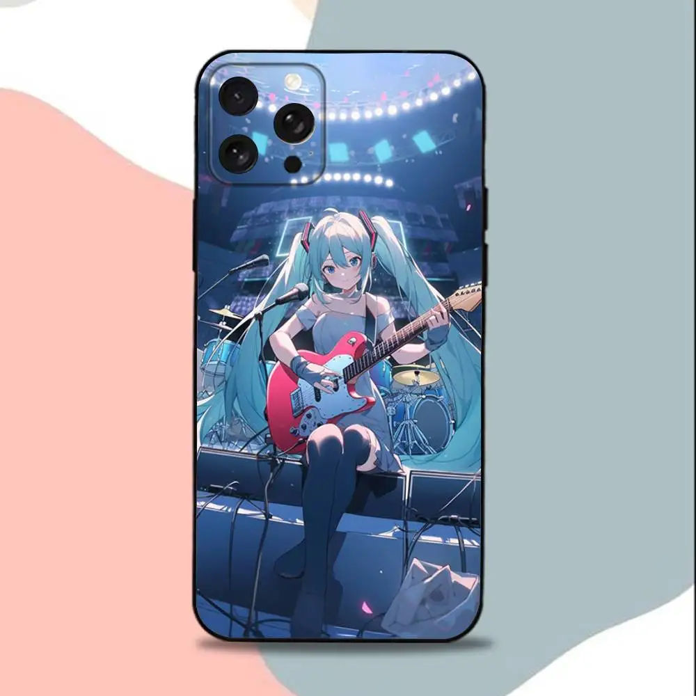 Sweet Hatsune M-Miku Anime Phone Case For iPhone 15,13,16,12,11,17,14,Plus,Pro,Max,XS,XR,X,SE,Mini,Soft Silicone Black Cover