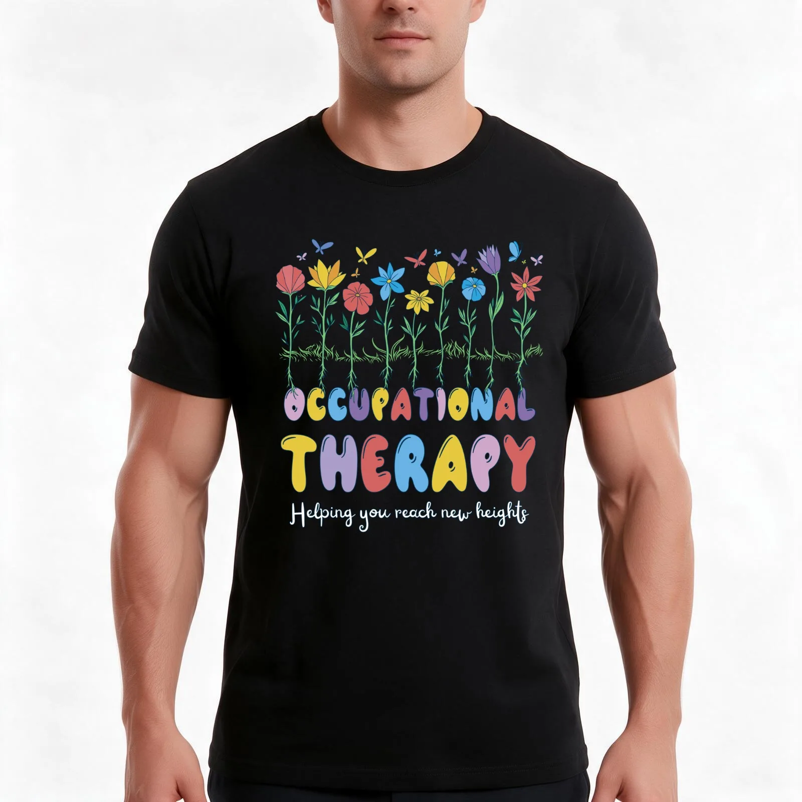 Floral Occupational Therapy New Heights T-Shirt, Summer Casual Cotton Tee, Oversized Streetwear Tops, Vintage Graphic Print