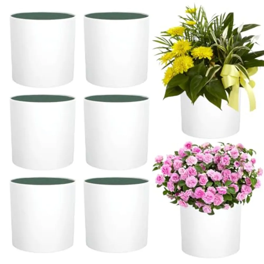 

6 Pcs Plastic Flower Boxes for Arrangements 5 x 5 Inch Cylinder Planter Box Floral Centerpiece Containers with Removable Foam B