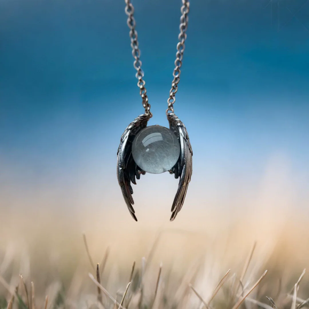 Vintage Silver Ghost Wings Fluorescent Crystal Pendant Choker Necklace For Women