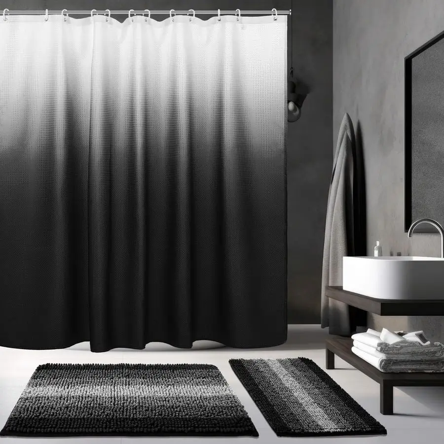 

Pcs Black Shower Curtain and Rug Sets with 12 Hooks,Waterproof Ombre Bathroom Shower Curtains Set for Hotel Bathroom Decor