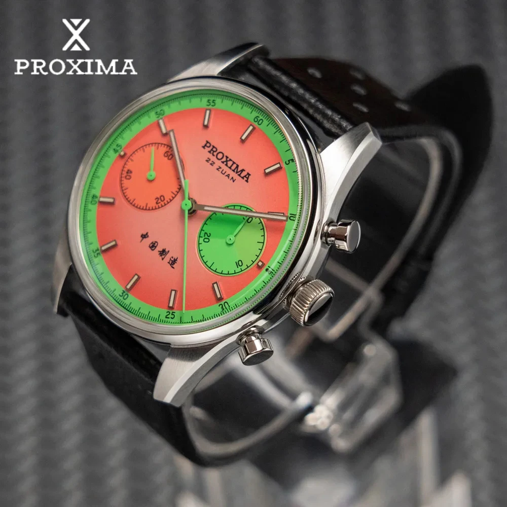 Proxima New PX1717 Watch of Mens Modify ST1902 Watermelon Dial Waterproof Chronograph Mechanical Wristwatches Domed Sapphire