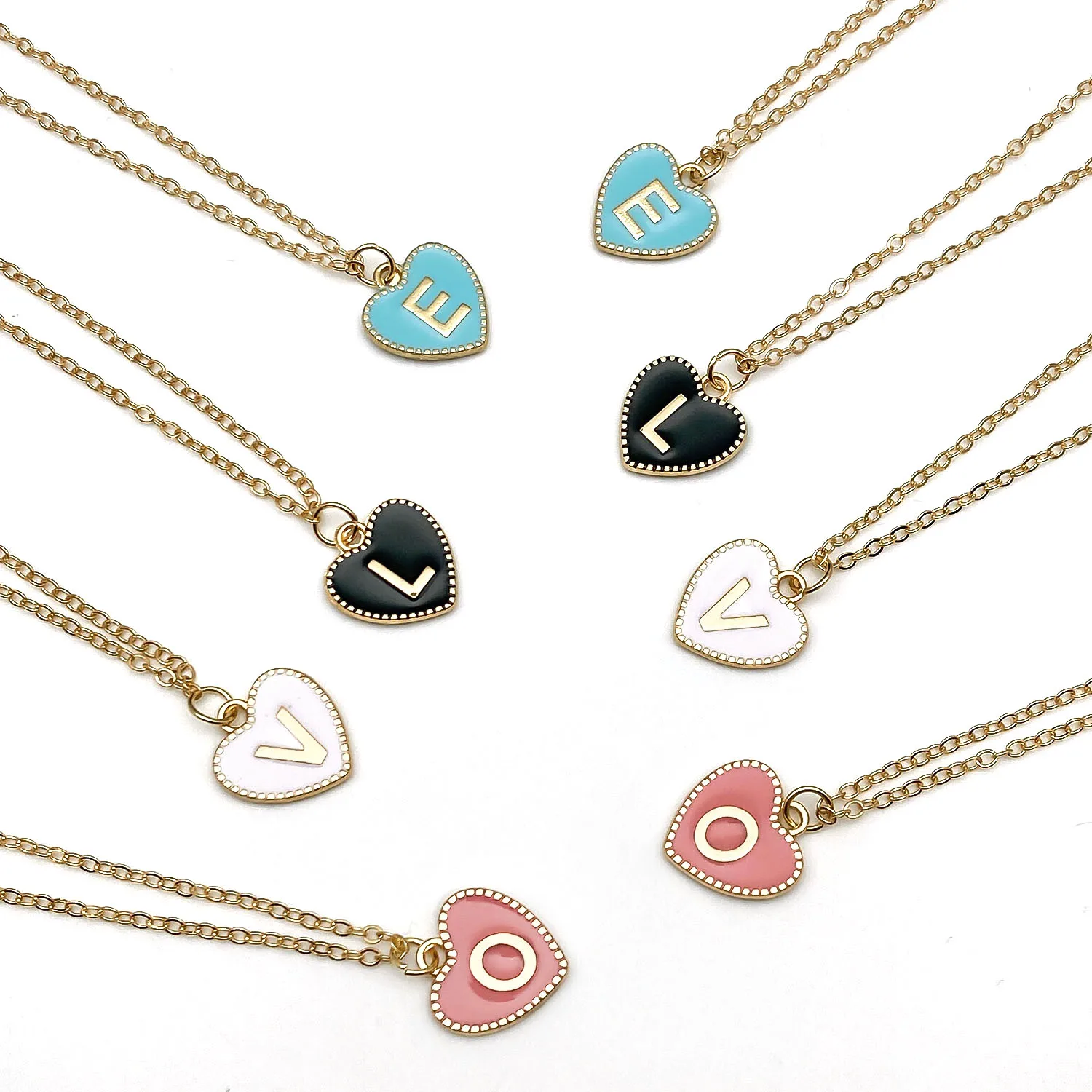 Alphabet Pendants, Double-Sided Enamel Peach Heart 26 Letters Charms 16x15mm for DIY Necklace.