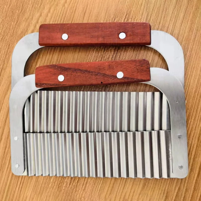 Stainless Steel Crinkle Cutting Tool Potatoes Chips Cutter Carrot Slicer With Wooden Handle Food Vegatable Cutting Knife