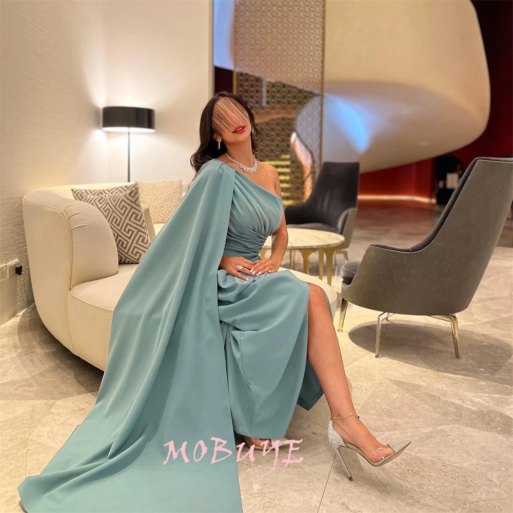 

MOBUYE 2024 Popular One Shoulder Prom Dress Ankle-Length With Shawl Sleeves Evening Fashion Elegant Party Dress For Women