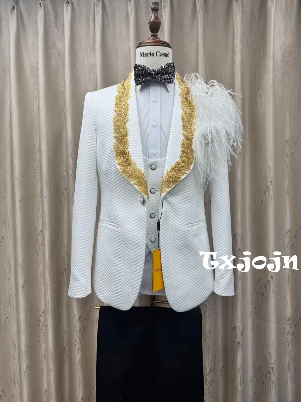 

Костюм-тройка жаккардовый с золотистой вышивкой, для свадьбы, для жениха, мужской, приталенный, для вечеринок, выпускных, больших размеров, смокинг, S-3XL