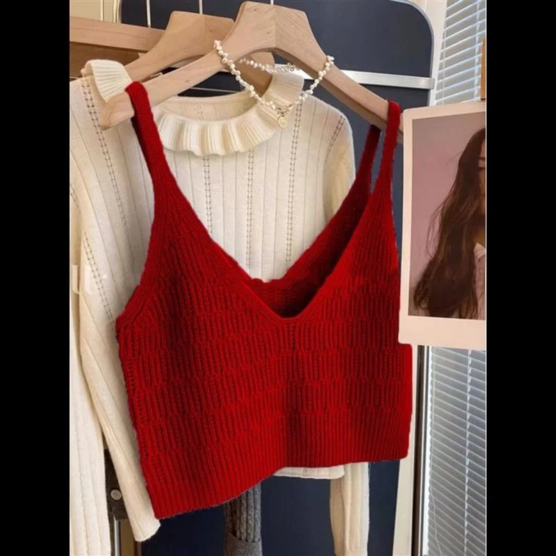 

Корейский цветной V-Ne вязаный жилет на бретелях, женский весенне-летний многослойный жилет Aosphere Jaet ort Top, маленький размер