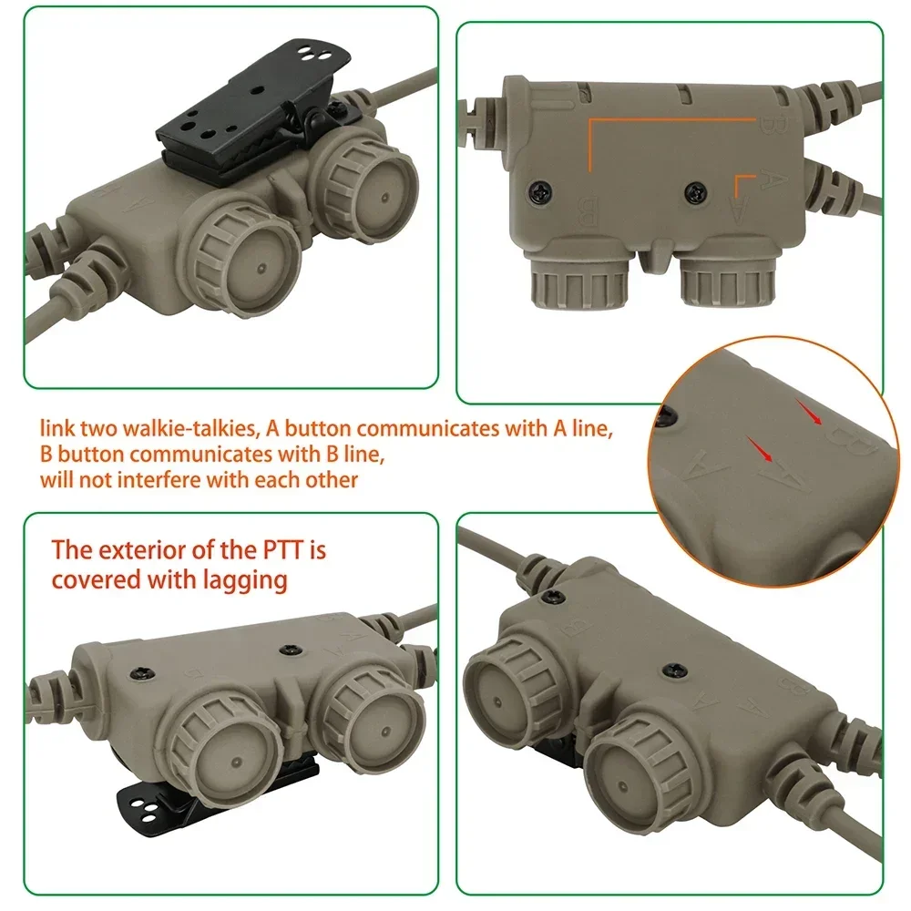 Tactical Dual Communication RAC PTT Adapter 6-PIN PTT Compatible with 6-PIN Intercom and Tactical Hunting Headset