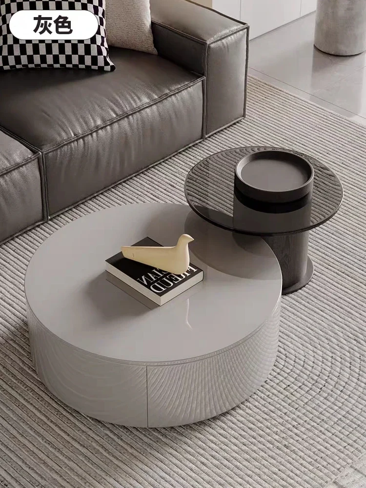 Light Luxury Rock Slab Size Circular Coffee Table Combination Modern Minimalist Living Room Tempered Glass Edge Table