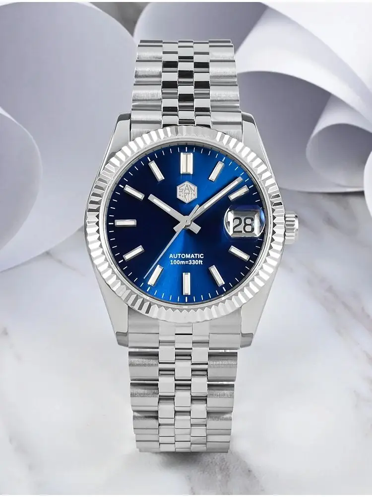 San Martin Watch For Men Mechanical Watches Waterproof 36.5mm Wristwatch Luxury Automatic Date Sapphire Glass Lume 10Bar SN0058x