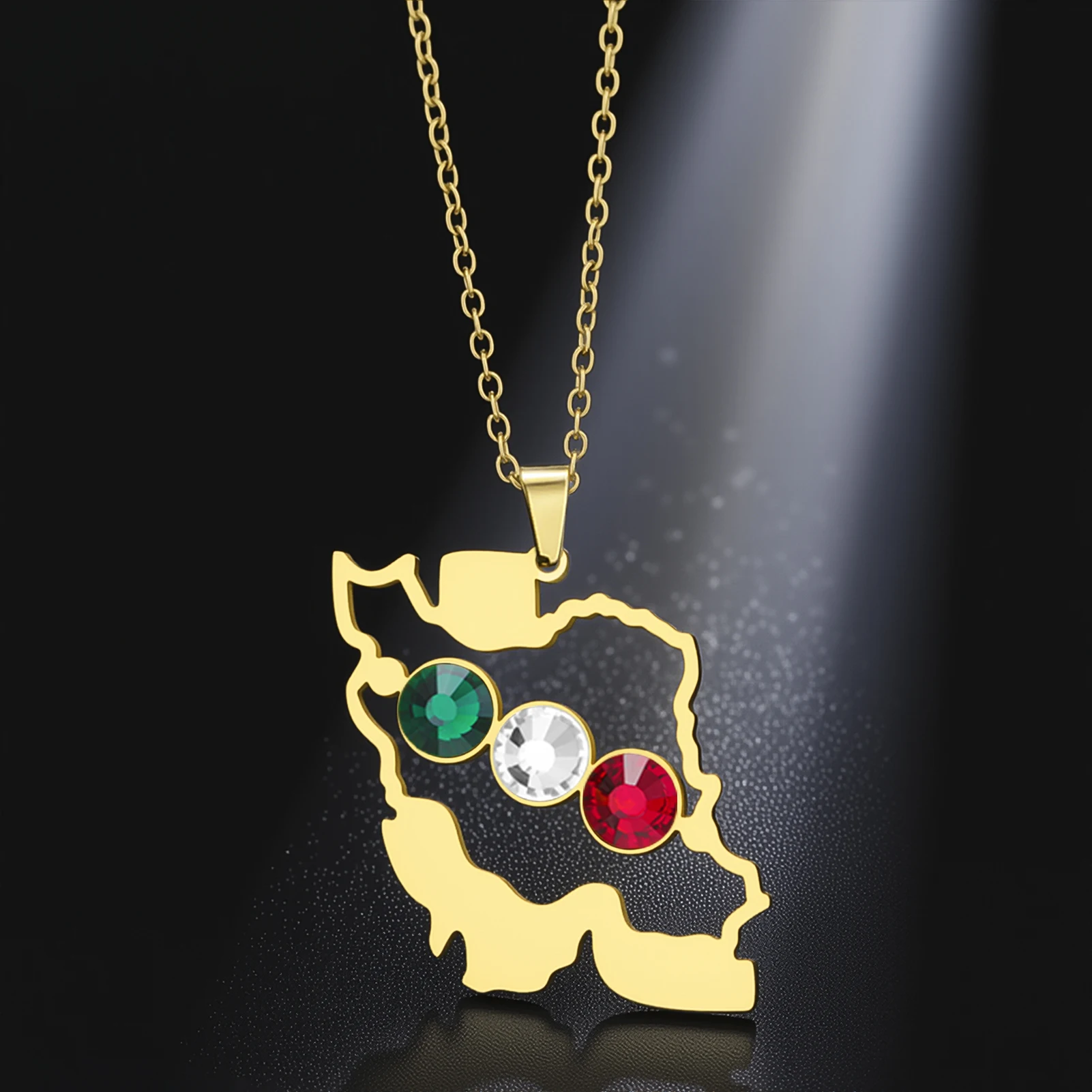 تصميم جديد لخريطة إيران قلادة من الفولاذ المقاوم للصدأ مع مجوهرات حجرية 3 ألوان للنساء والفتيات