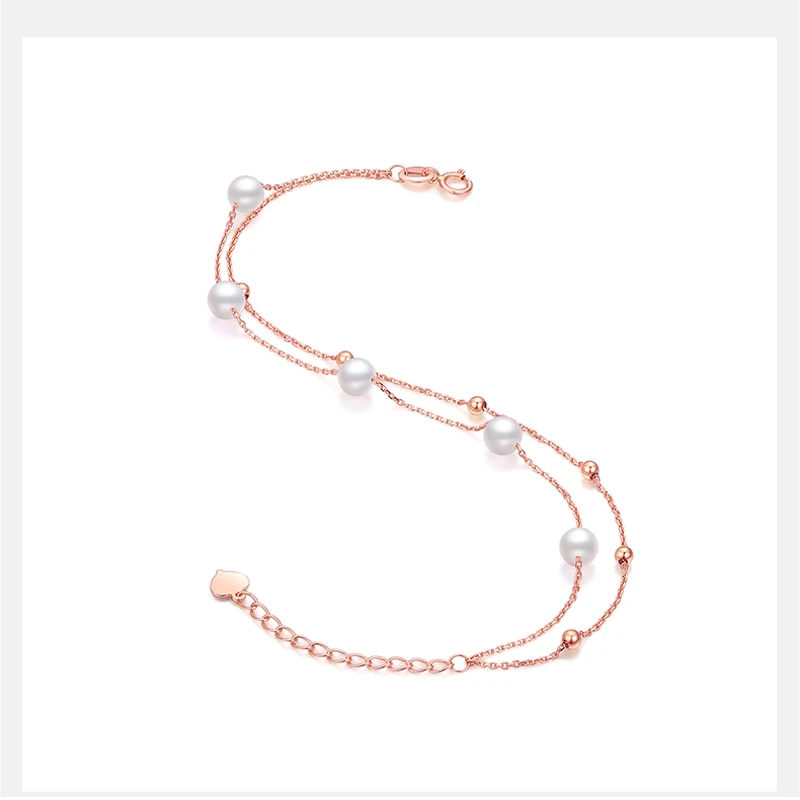 Imagem -05 - Real 18k Rose Gold Charm Bracelet para Mulheres Dois Fios Au750 Real Pearl Presente de Casamento