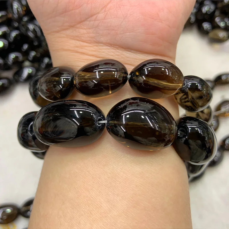 Natural Oval Smoky Quartz Beads For Jewelry Making Beads Freeform Irregular Beads For Women Bracelet Necklace 15\'\' DIY Beads