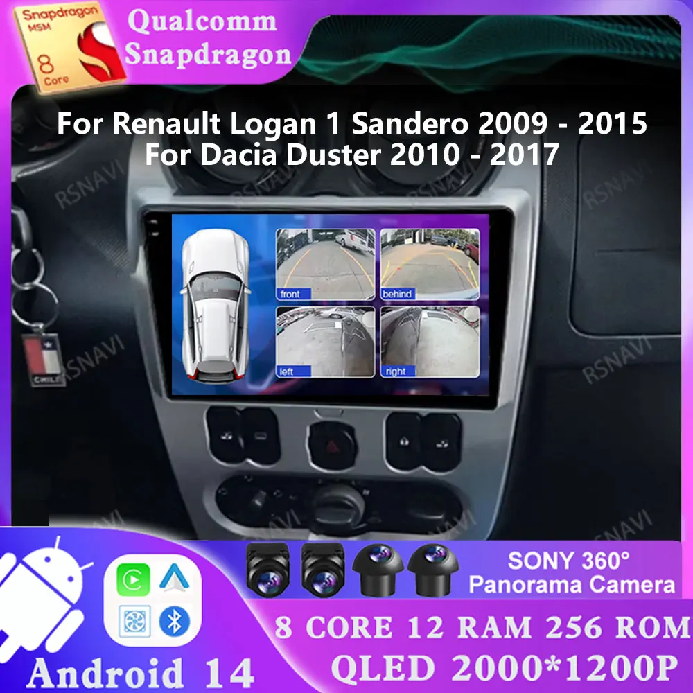 Android 14 For Renault Logan 1 Sandero 2009 - 2015 For Dacia Duster 2010 - 2017 2 DIN GPS 4G LTE Head Unit Viedo Player Stereo